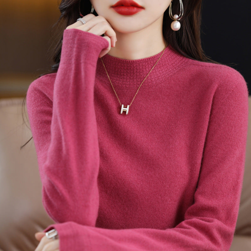 Damen Leichter Feinstrick-Mockneckpullover mit strukturierter Kragenblende Echoarchiv