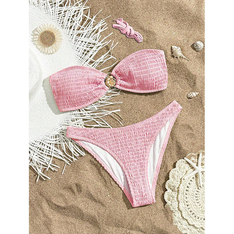 Damen Bandeau-Bikini mit Raffungen und floralem Akzent Echo Archiv
