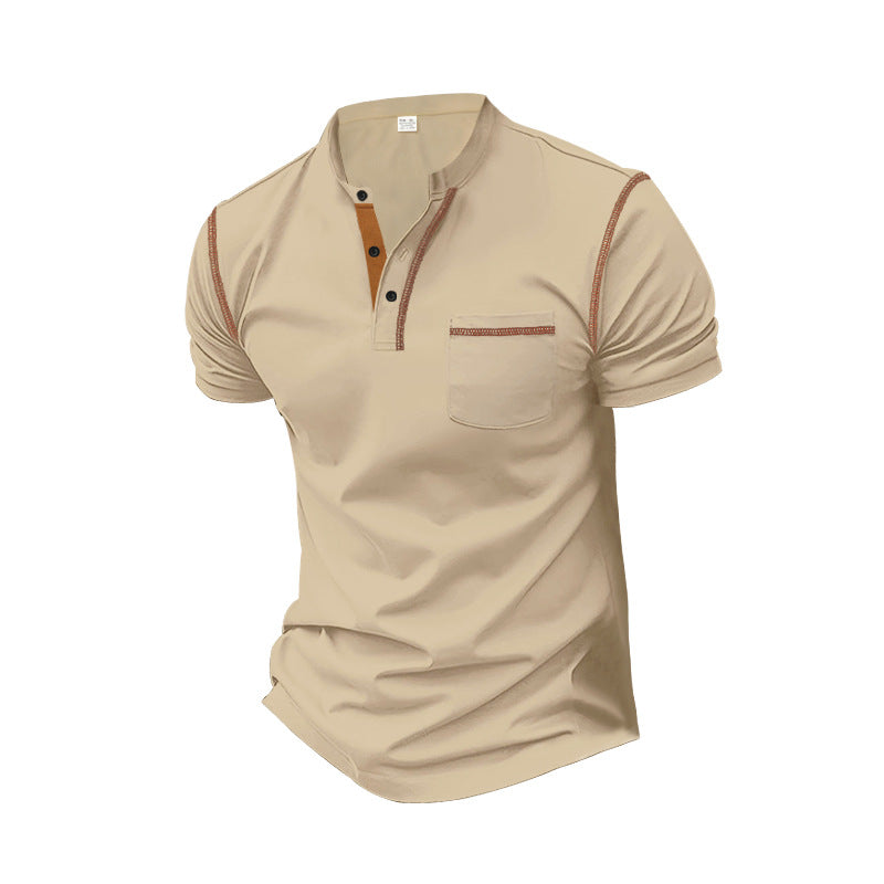 Herren shirt mit modernem Henley-Kragen und praktischen Brusttasche – Arvello