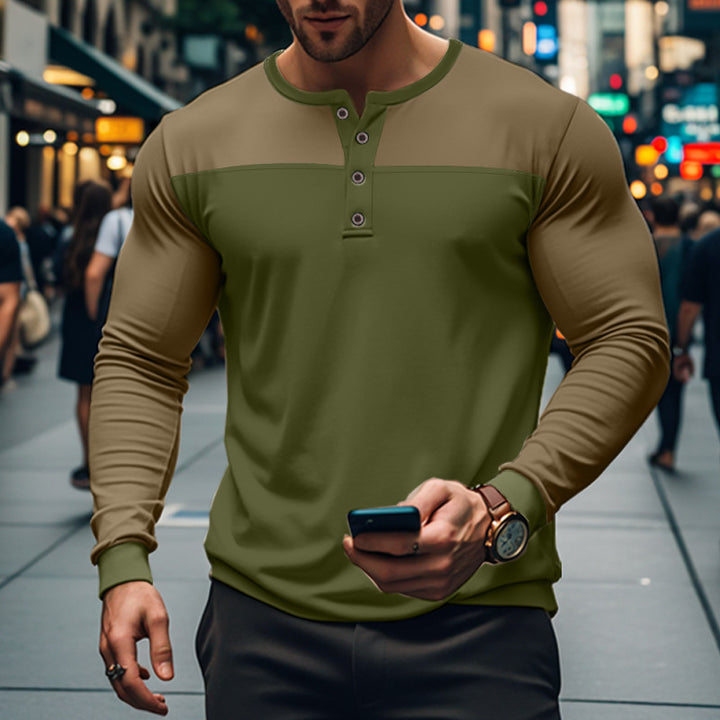 Herren modisches Langarmshirt mit Knopfleiste und strukturiertem Oberteil Echoarchiv