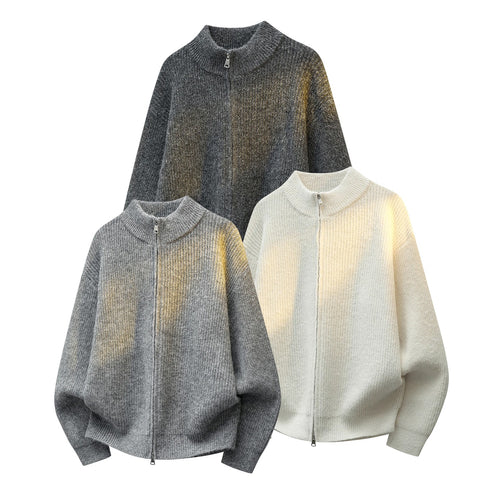 Unisex Oversize Strukturstrick-Halbzip-Cardigan mit Stehkragen & Zwei-Wege-Reißverschluss Echoarchiv