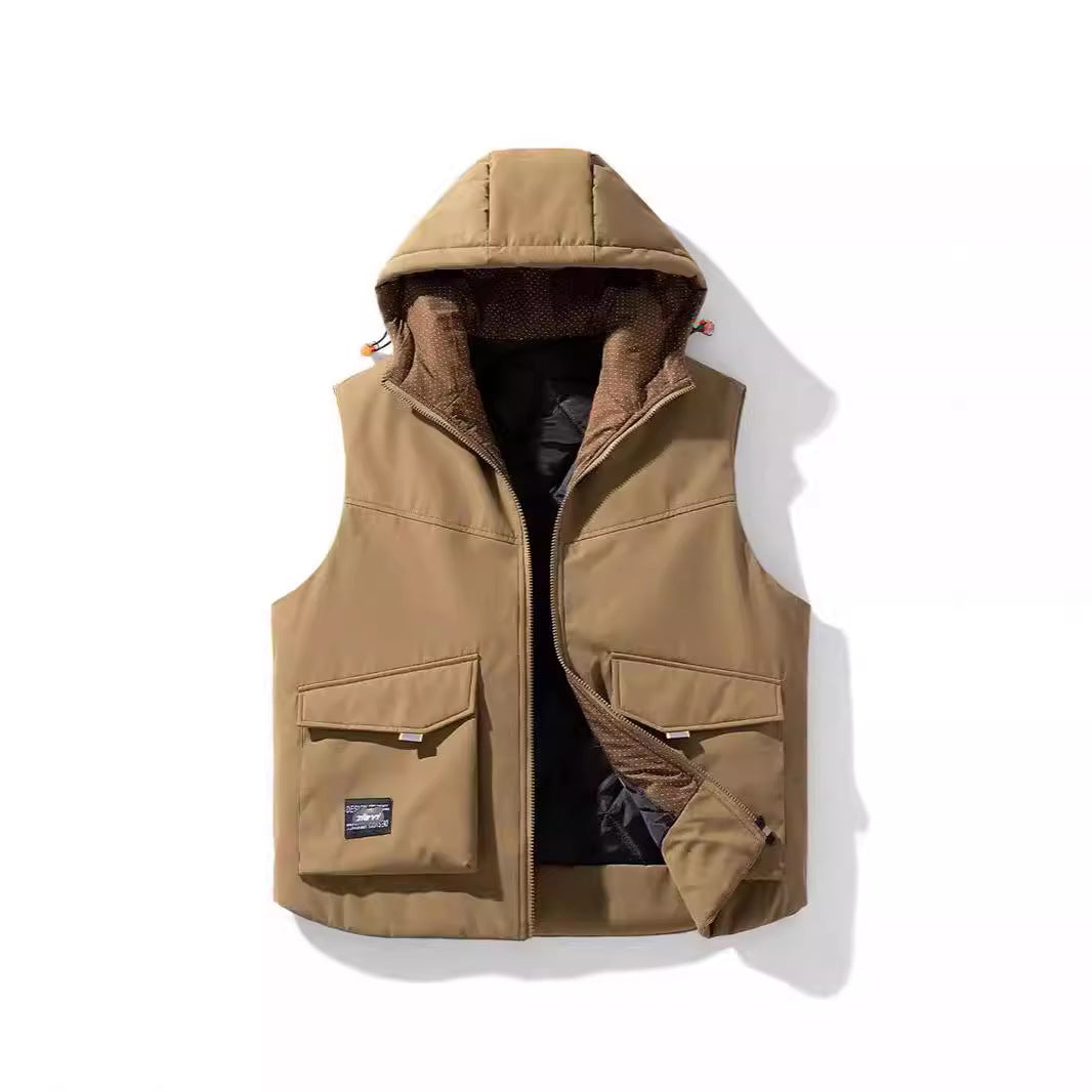 Herren Gefütterte Kapuzen-Utility‑Weste mit Multifunktions‑Taschen und winddichter Außenlage Echoarchiv