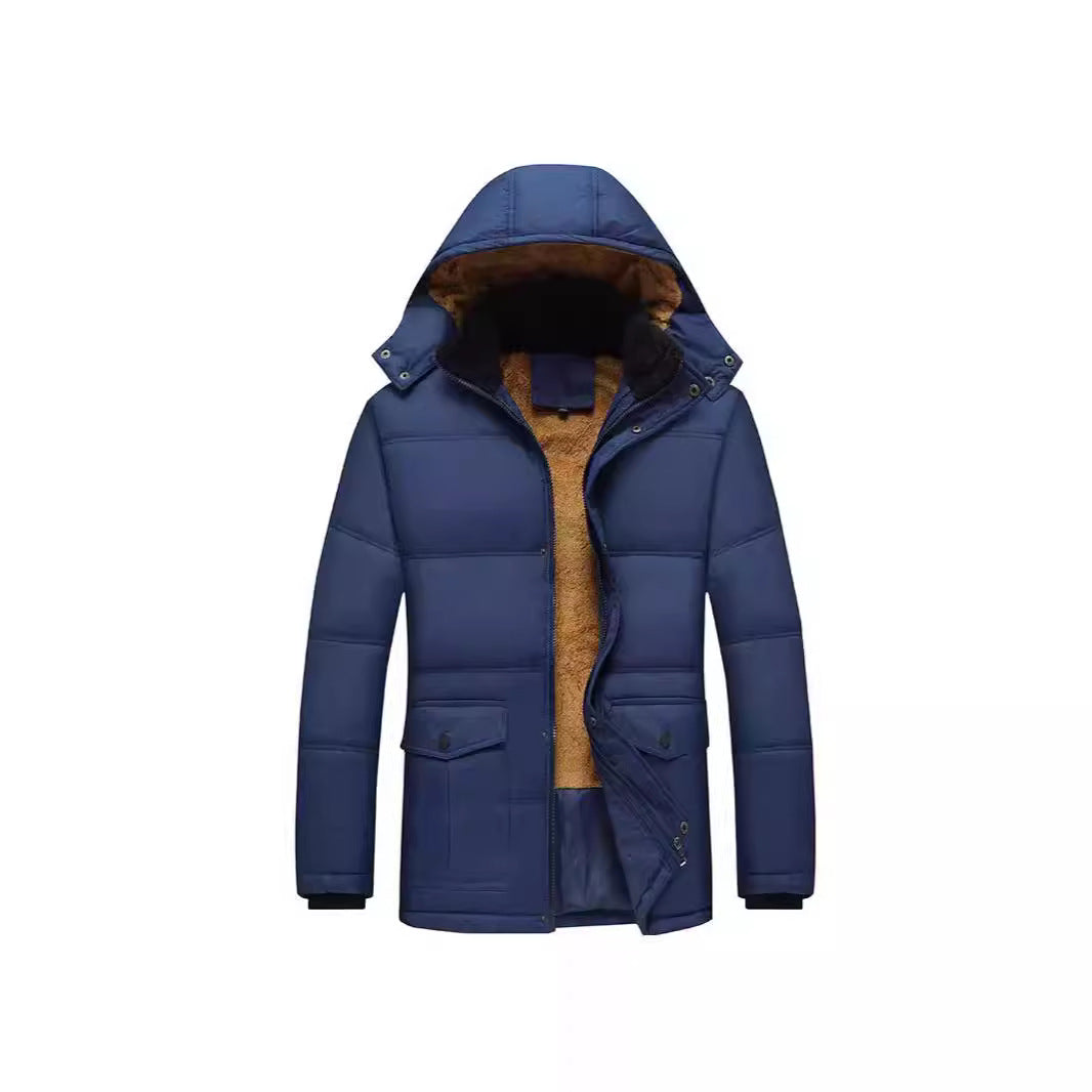 Herren Langer Thermoisolierter Steppparka mit Teddy-Innenfutter, Kapuze und Klappentaschen Echoarchiv