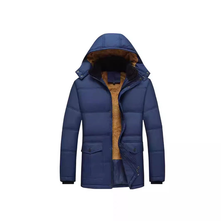 Herren Langer Thermoisolierter Steppparka mit Teddy-Innenfutter, Kapuze und Klappentaschen Echoarchiv