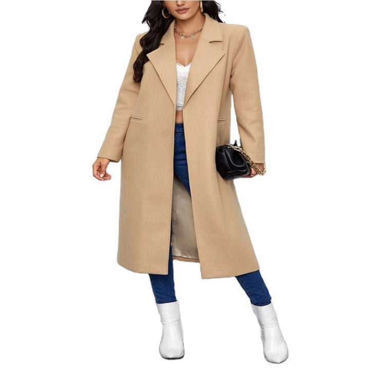 Damen Maxilanger Einreihiger Mantel im minimalistischen Tailoring mit verdeckter Knopfleiste und Eingrifftaschen Echoarchiv