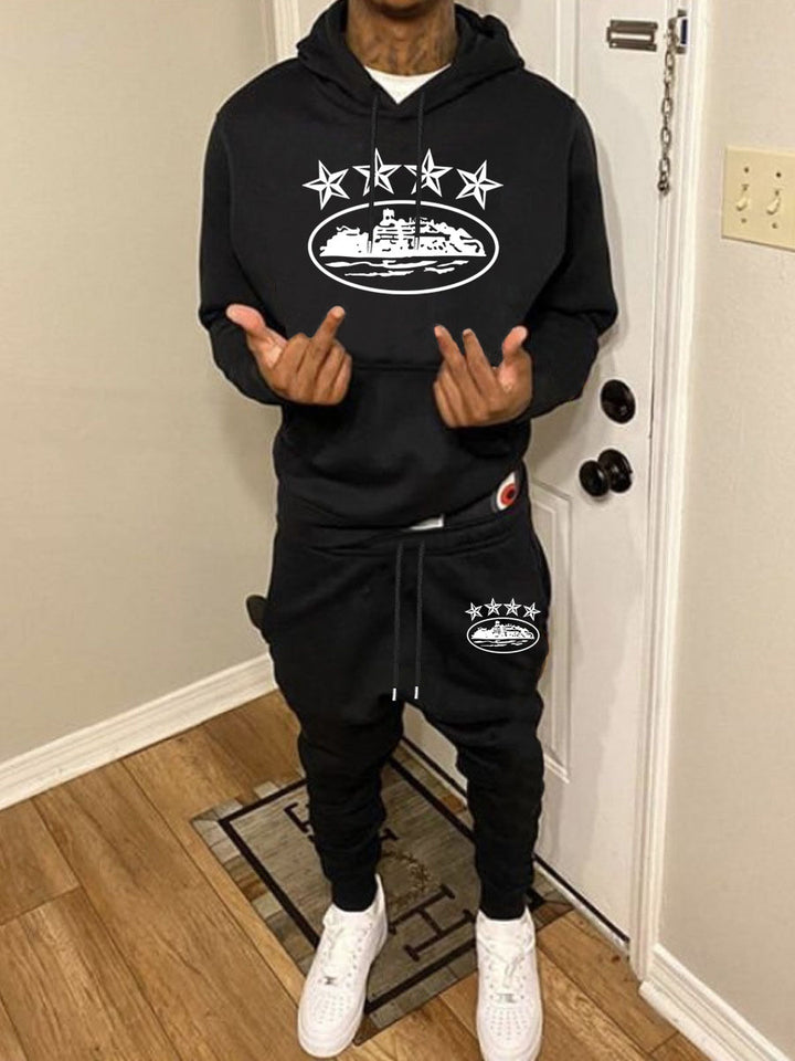 Herren sportliches Hoodie und Jogginghose Set mit auffälligem Grafikdesign Echoarchiv