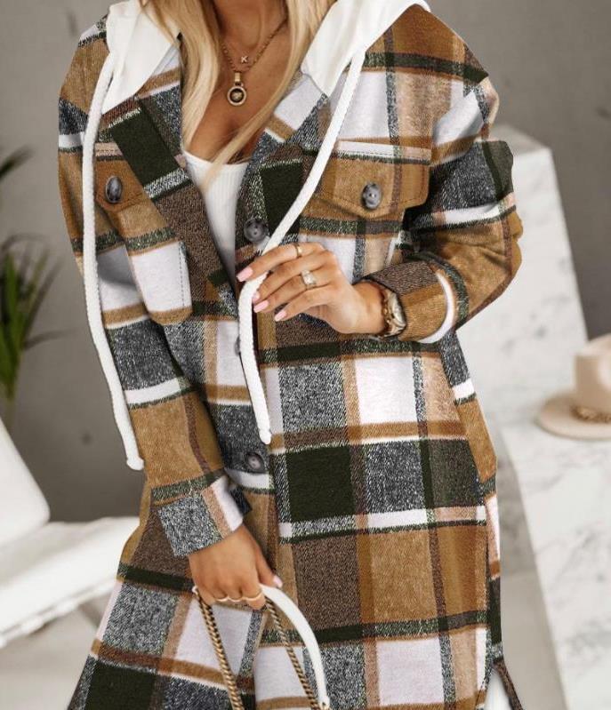 Damen Longline-Strickmantel mit Kapuze, Zierknöpfen und Kontrasttaschen – Montévia