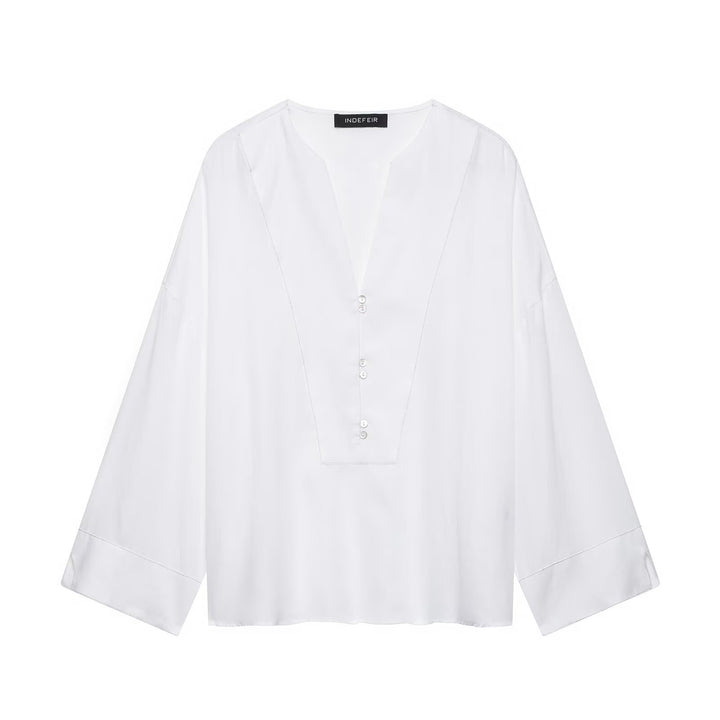 Damen Weites Tunika-Blusenshirt mit V‑Ausschnitt und halber Knopfleiste Echo Archiv