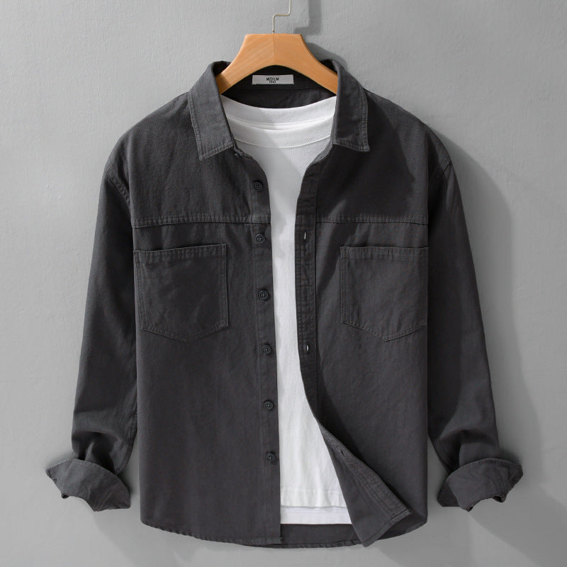 Herren Utility-Hemdjacke aus Baumwolltwill mit verdeckter Knopfleiste und Relaxed-Schnitt Echoarchiv