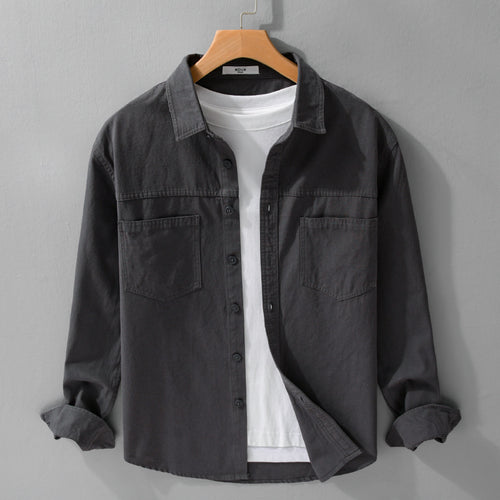 Herren Utility-Hemdjacke aus Baumwolltwill mit verdeckter Knopfleiste und Relaxed-Schnitt Echoarchiv