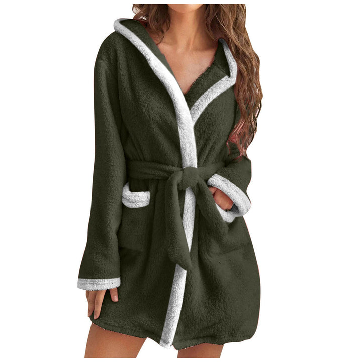 Damen kuscheliger Fleece-Bademantel mit Kapuze und Taschen Echoarchiv