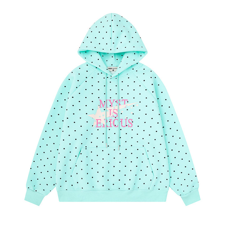 Damen Oversize-Kapuzenpullover mit Polka-Dot-Allover, Kängurutasche und Stern-Grafik Echoarchiv