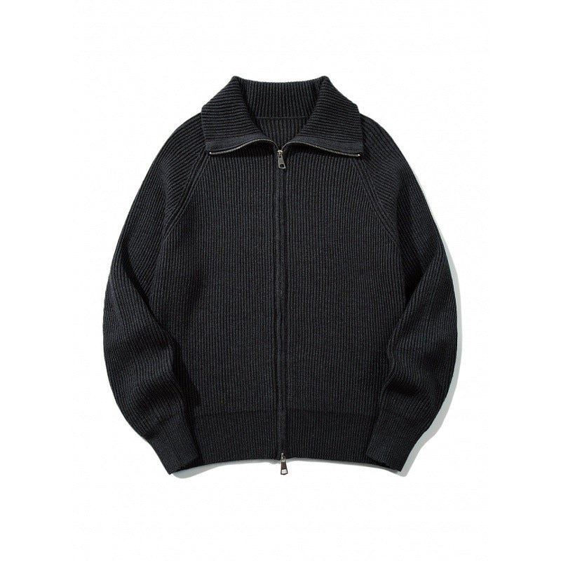 Unisex Grobgerippte Zip-Strickjacke mit Stehkragen, Raglanärmeln und Zwei-Wege-Reißverschluss Echo Archiv