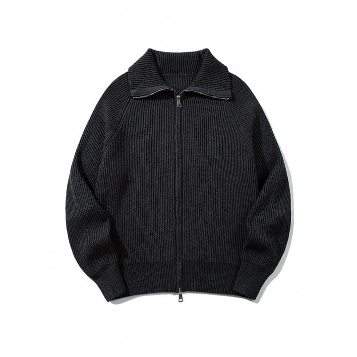 Unisex Grobgerippte Zip-Strickjacke mit Stehkragen, Raglanärmeln und Zwei-Wege-Reißverschluss Echo Archiv