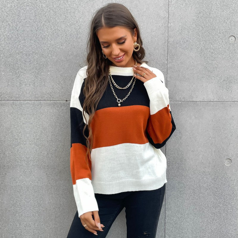 Damen Lässiger Strickpullover mit Farbblock-Design Echo Archiv