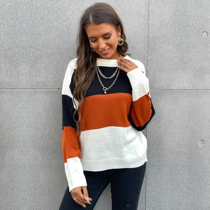 Damen Lässiger Strickpullover mit Farbblock-Design Echo Archiv