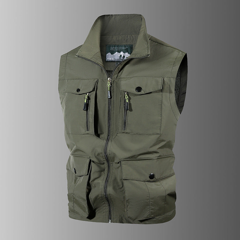 Herren Multifunktions-Outdoorweste mit Mehrfachtaschen und Stehkragen Echoarchiv