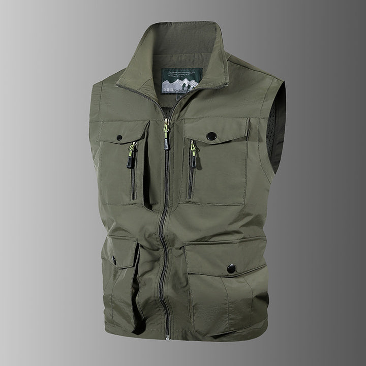Herren Multifunktions-Outdoorweste mit Mehrfachtaschen und Stehkragen Echoarchiv