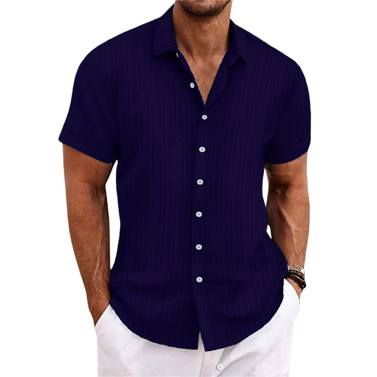 Herren Kurzarm gestreiftes lässiges Button-Up Hemd Echoarchiv