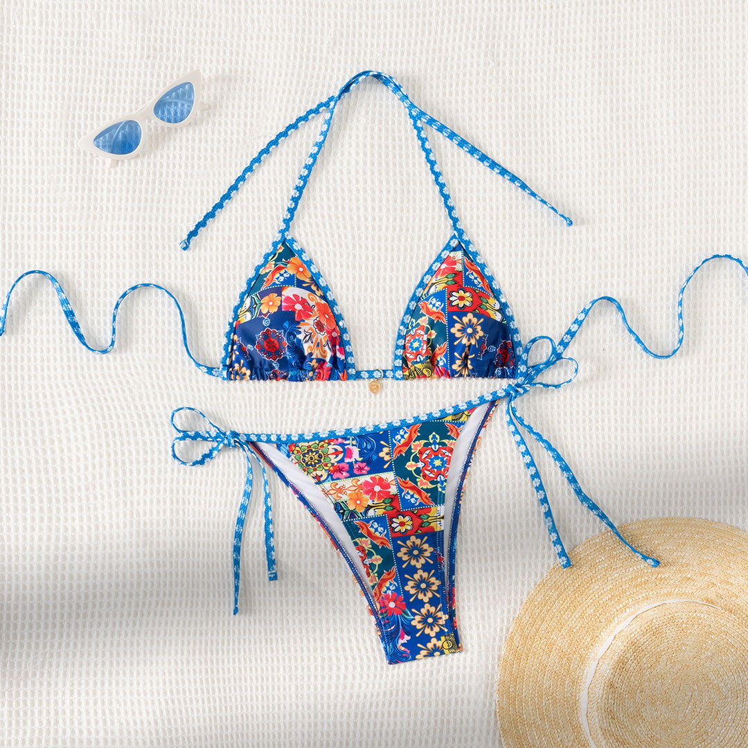 Damen Triangel-Bikini mit floralem Muster und Raffungen Echo Archiv
