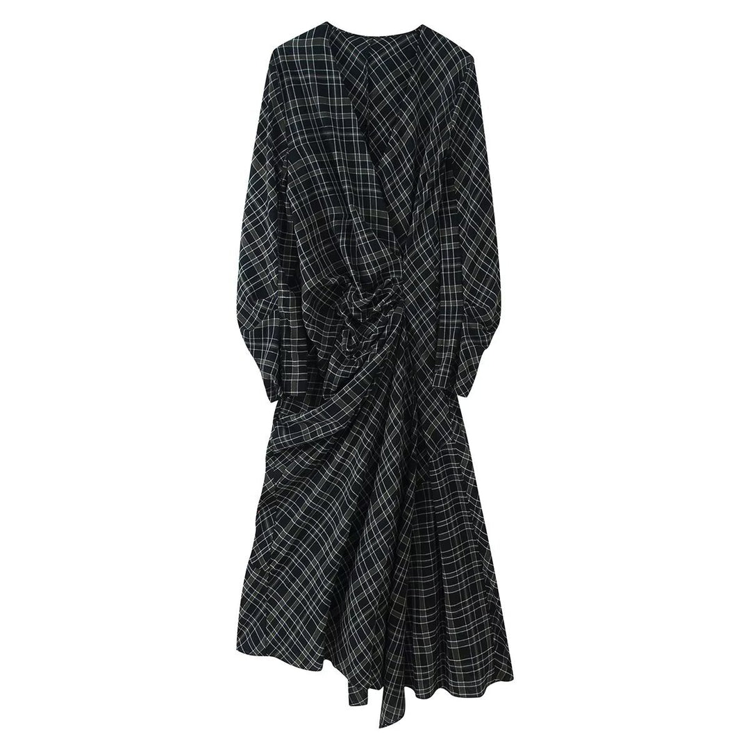 Damen Midikleid mit Wickoptik, seitlicher Raffung und asymmetrischem Saum Echoarchiv