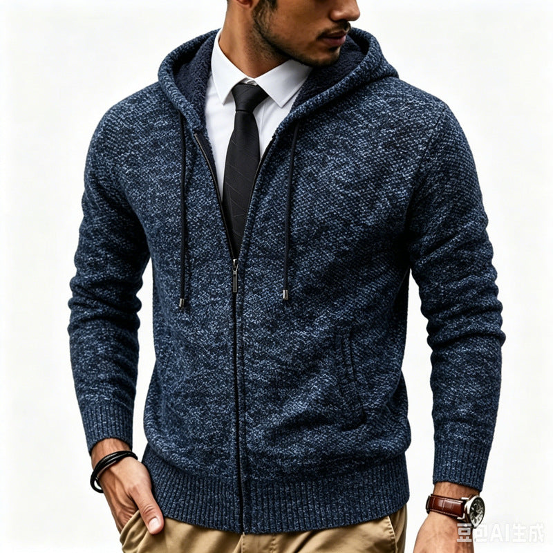 Herren Kapuzen-Strickjacke mit Teddyfutter und durchgehendem Reißverschluss Echo Archiv