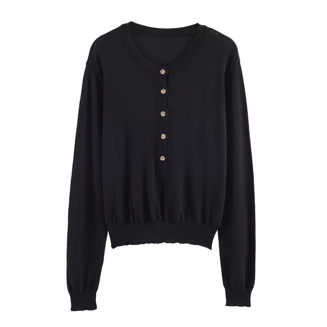 Damen Feiner Strickpullover mit Henley-Knopfleiste, V-Ausschnitt und gerafftem Bund Echo Archiv