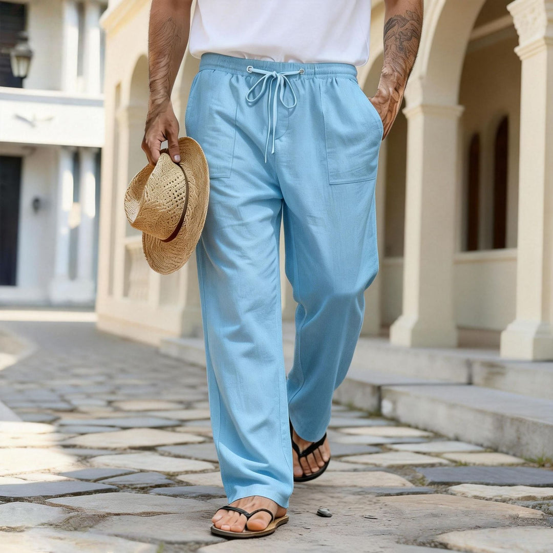 Herren leichte Leinenhose mit elastischem Bund und Kordelzug – Sorevano