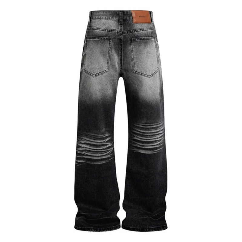 Damen Weite Vintage-Jeans im Schlagstil mit Used-Wash und Herz-Anhänger Echoarchiv
