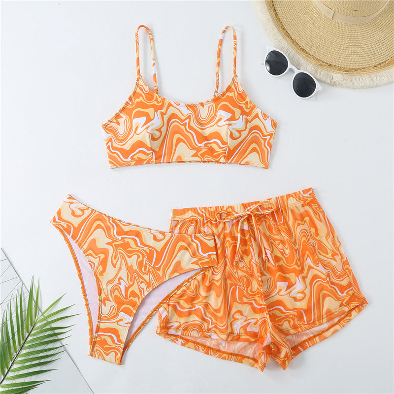 Damen Bikini-Set mit kreativem Marmormuster und bequemem Shorts Echo Archiv