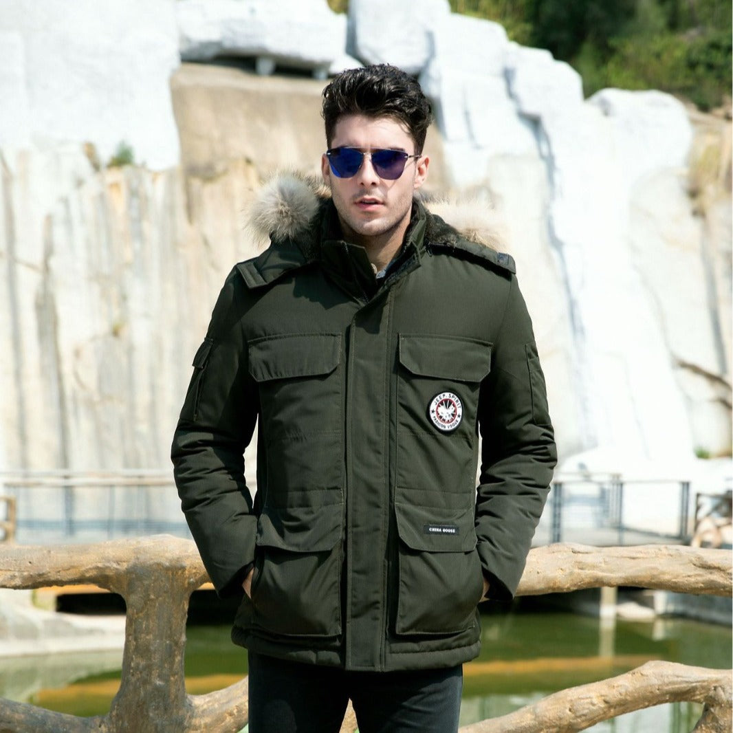 Herren isolierter Field-Parka mit abnehmbarem Kunstfellkragen und Mehrfachtaschen Echo Archiv