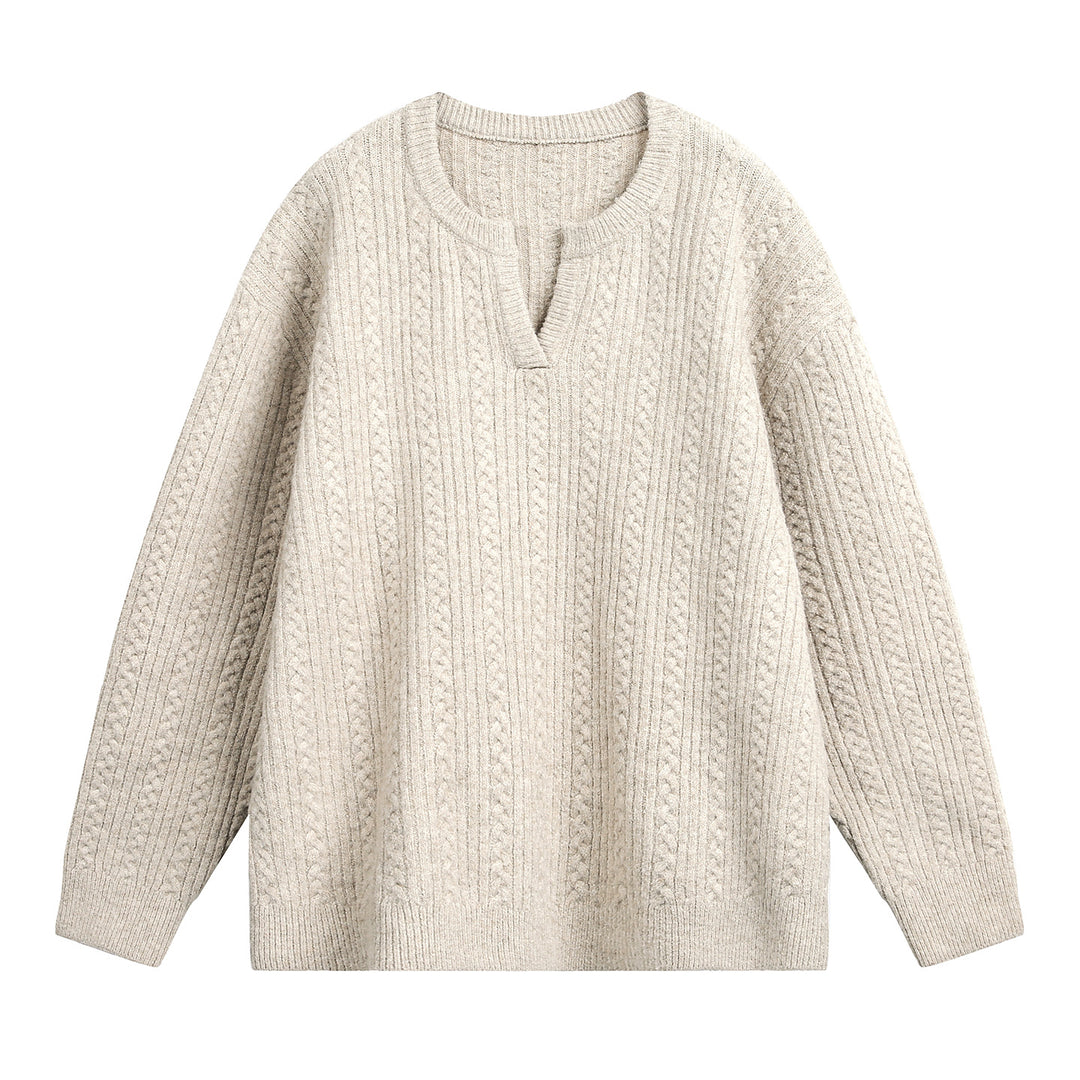 Unisex Relaxed-Fit Strickpullover mit Rundhalsausschnitt und V‑Schlitz Echo Archiv