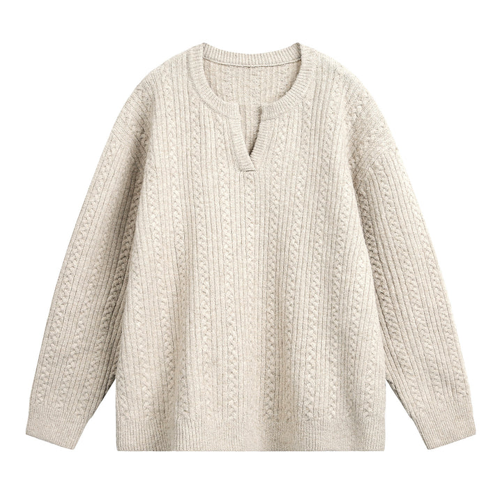 Unisex Relaxed-Fit Strickpullover mit Rundhalsausschnitt und V‑Schlitz Echo Archiv