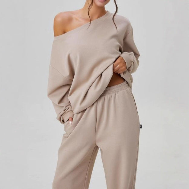 Damen nan legeres Lounge-Set mit einseitigem Schulterdetail und weiter Jogginghose Echo Archiv