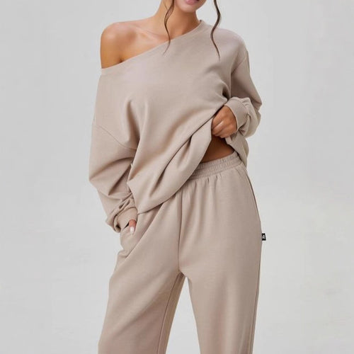Damen nan legeres Lounge-Set mit einseitigem Schulterdetail und weiter Jogginghose Echo Archiv