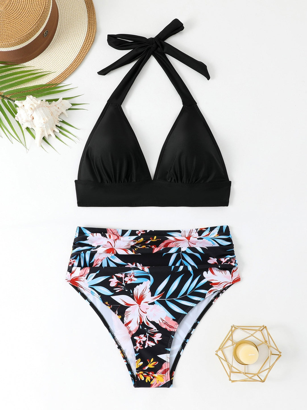 Damen Triangel-Bikini-Set mit hohem Bund und floralem Design Echo Archiv