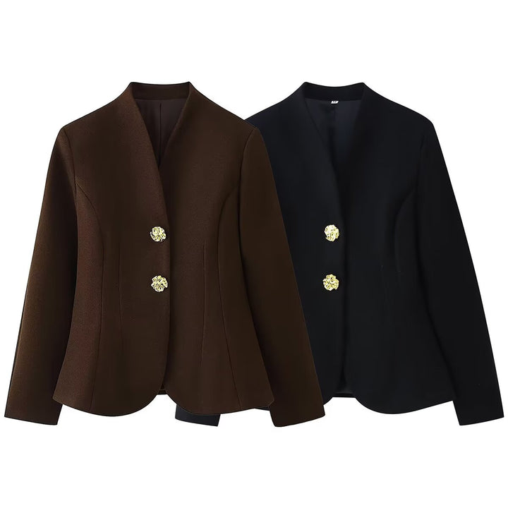 Damen Taillierter Blazer ohne Revers mit goldenen Zierknöpfen Echo Archiv