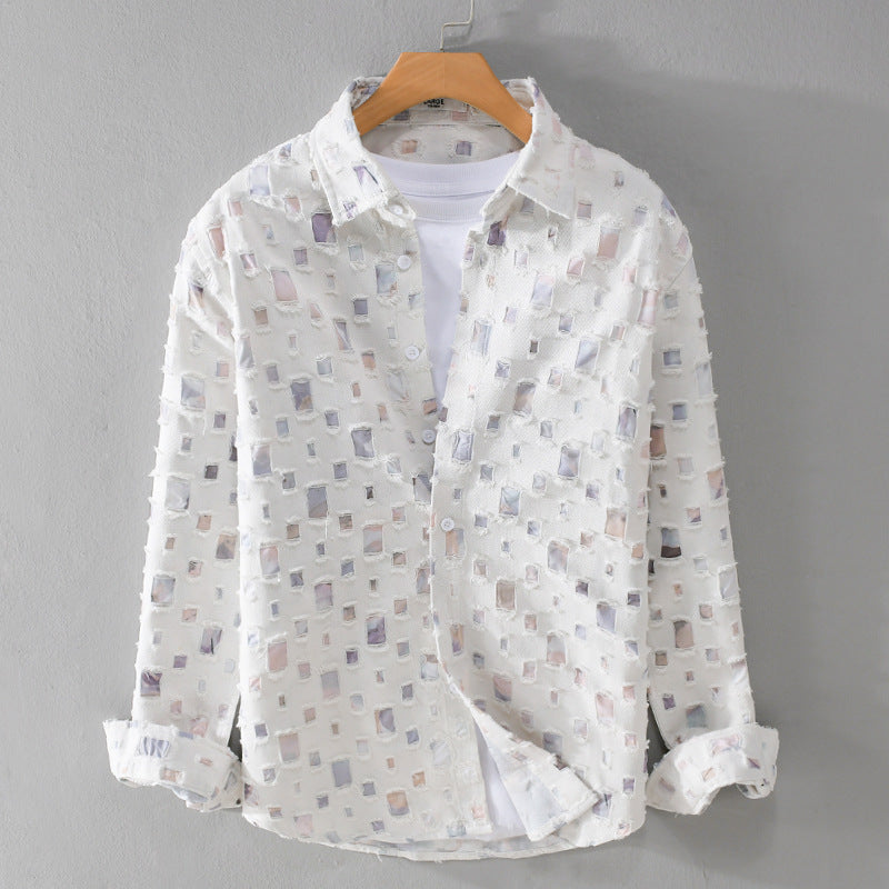 Unisex Leichtes Strukturhemd mit quadratischen Cut-Outs und Oversize-Schnitt Echoarchiv