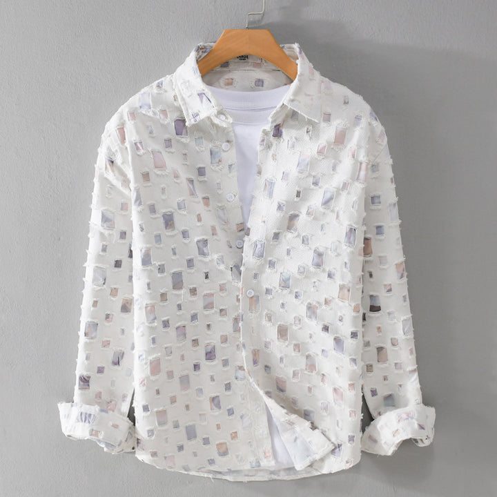 Unisex Leichtes Strukturhemd mit quadratischen Cut-Outs und Oversize-Schnitt Echoarchiv