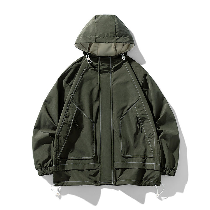 Herren winddichte praktische Outdoor-Jacke mit verstellbarer Kapuze und großen Taschen Echoarchiv