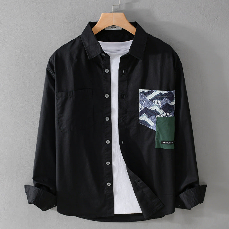 Herren Leichtes Baumwoll-Overshirt mit kontrastierter Patch-Brusttasche im Layering‑Stil Echoarchiv