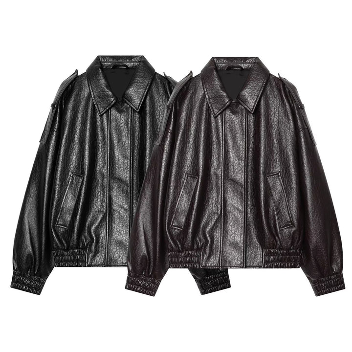 Damen Oversized Kunstleder-Bomberjacke mit Schulterklappen und gerafftem Saum Echo Archiv