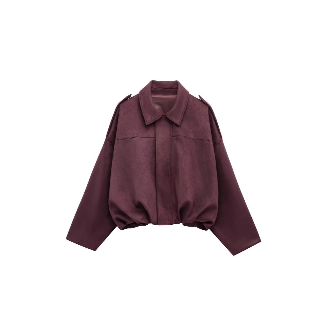 Damen lockere Cropped Jacke aus Wildlederimitat Echoarchiv
