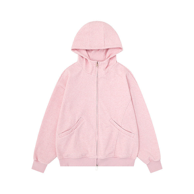 Unisex Gestreifte Kapuzen-Sweatjacke mit Reißverschluss und Kängurutaschen Echoarchiv