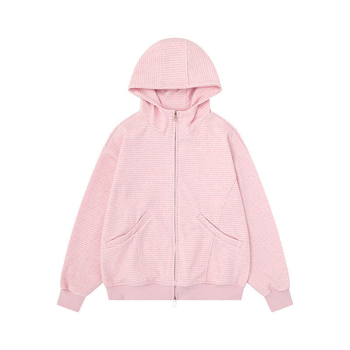 Unisex Gestreifte Kapuzen-Sweatjacke mit Reißverschluss und Kängurutaschen Echoarchiv