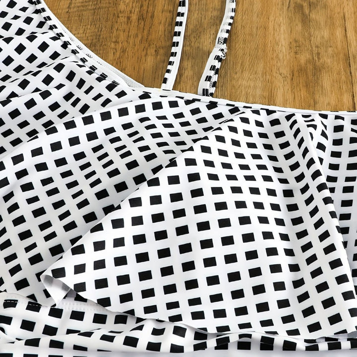 Damen Badeanzug-Set mit Rüschendetails und elegantem Karomuster Echo Archiv