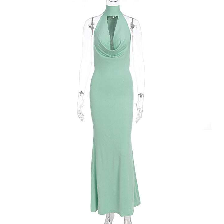 Damen elegantes Maxikleid mit tiefem V-Ausschnitt und schimmerndem Oberteil Echo Archiv