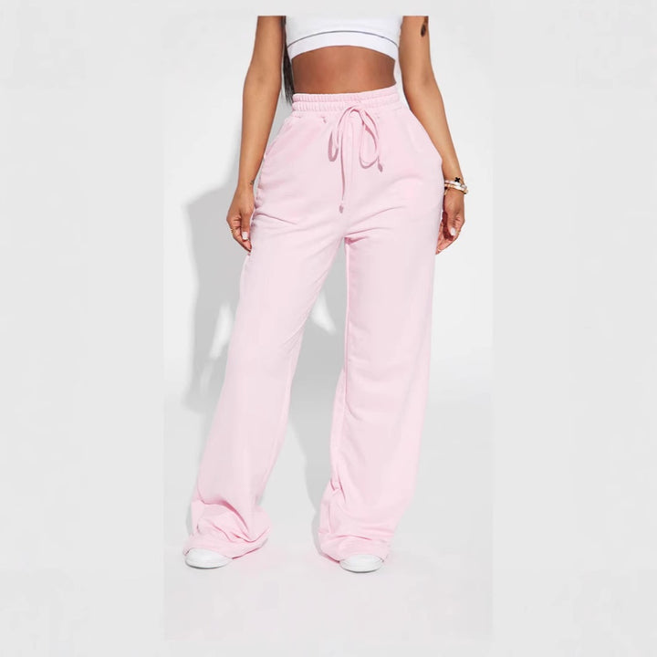 Damen nan breite High-Waist Loungehose aus weichem Baumwollmix mit Kordelzug und Eingrifftaschen Echo Archiv