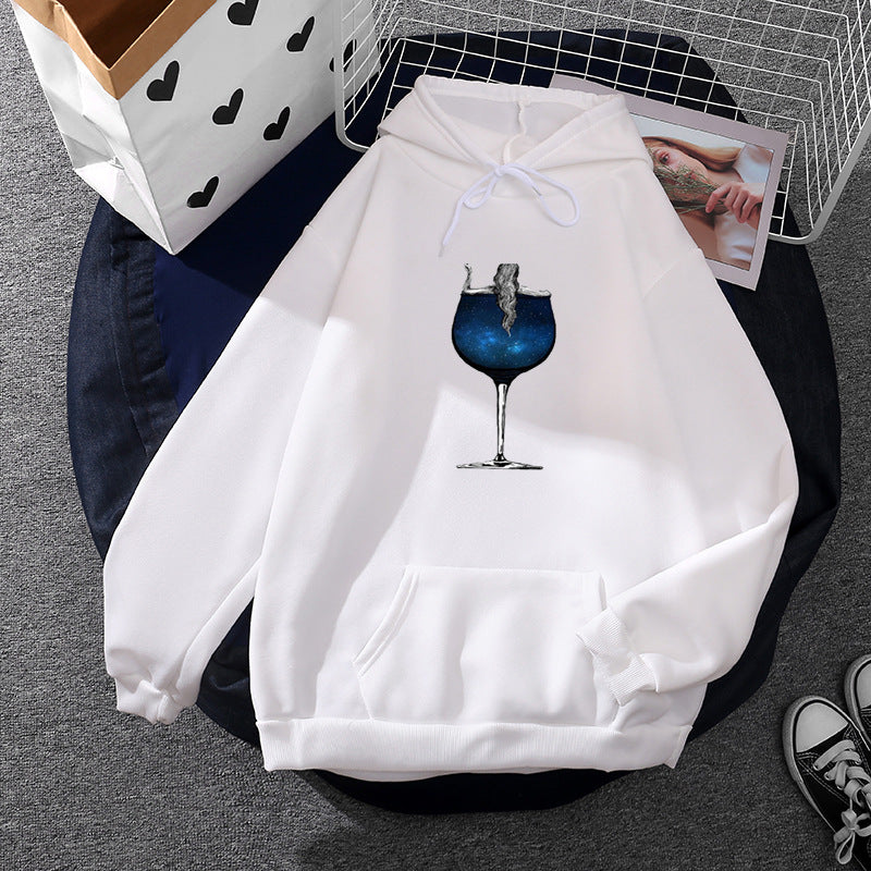 Damen lässiger Kapuzenpullover mit künstlerischem Mond‑und‑Pilzmotiv, weichem Fleecefutter und Kängurutasche – Auréline