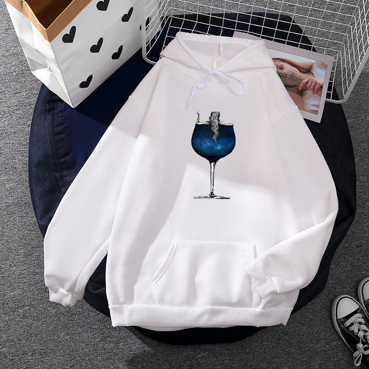 Damen lässiger Kapuzenpullover mit künstlerischem Mond‑und‑Pilzmotiv, weichem Fleecefutter und Kängurutasche – Auréline
